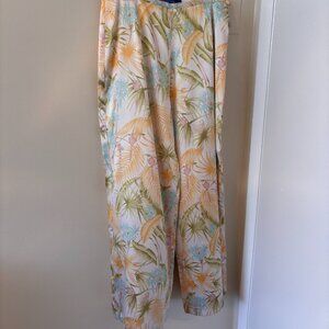 Tori Richard 96% Silk Wide Leg Butter Yellow & Cream Pastel Print Trousers